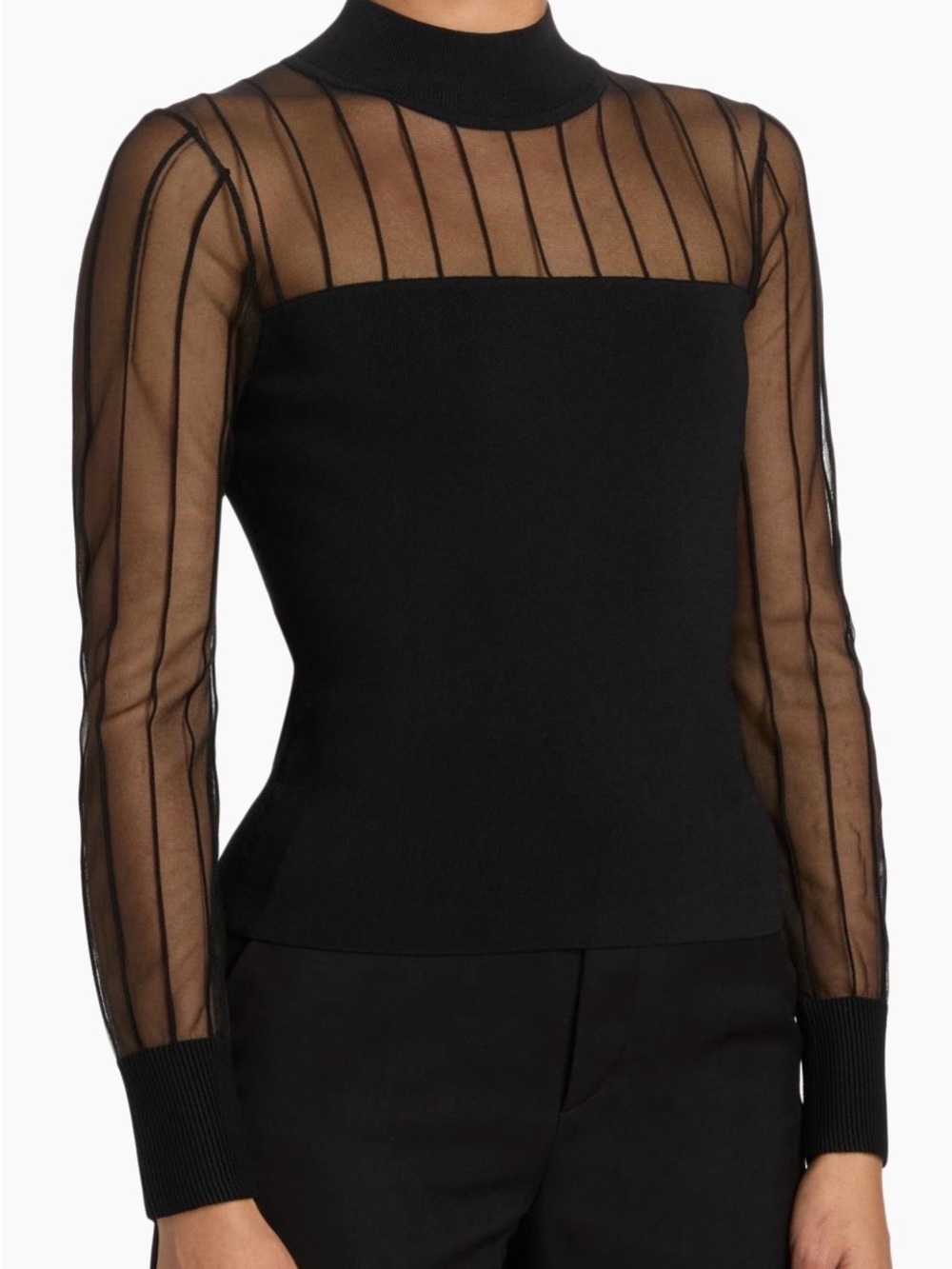 Milly Krissy Sheer combo knit mock neck sweater top
